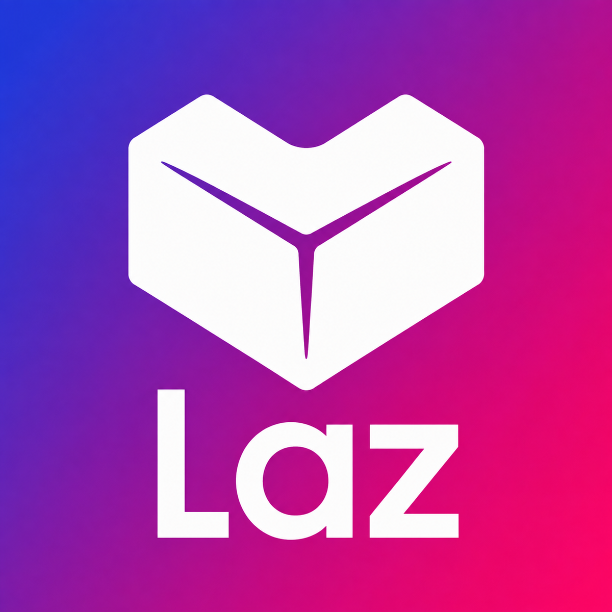 Laz logo with white heart icon on a blue and pink gradient background