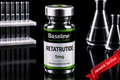 Baseline Labs Retatrutide 5mg peptide vial with Janoshik verified seal on black background.